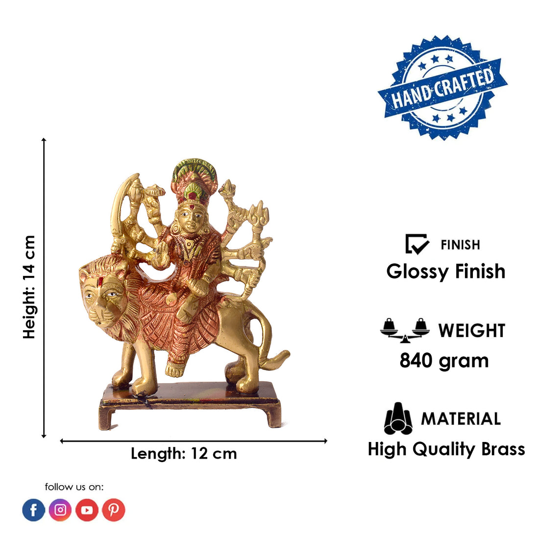 5.5 Inch Charming Brass Sherawali Mata Idol