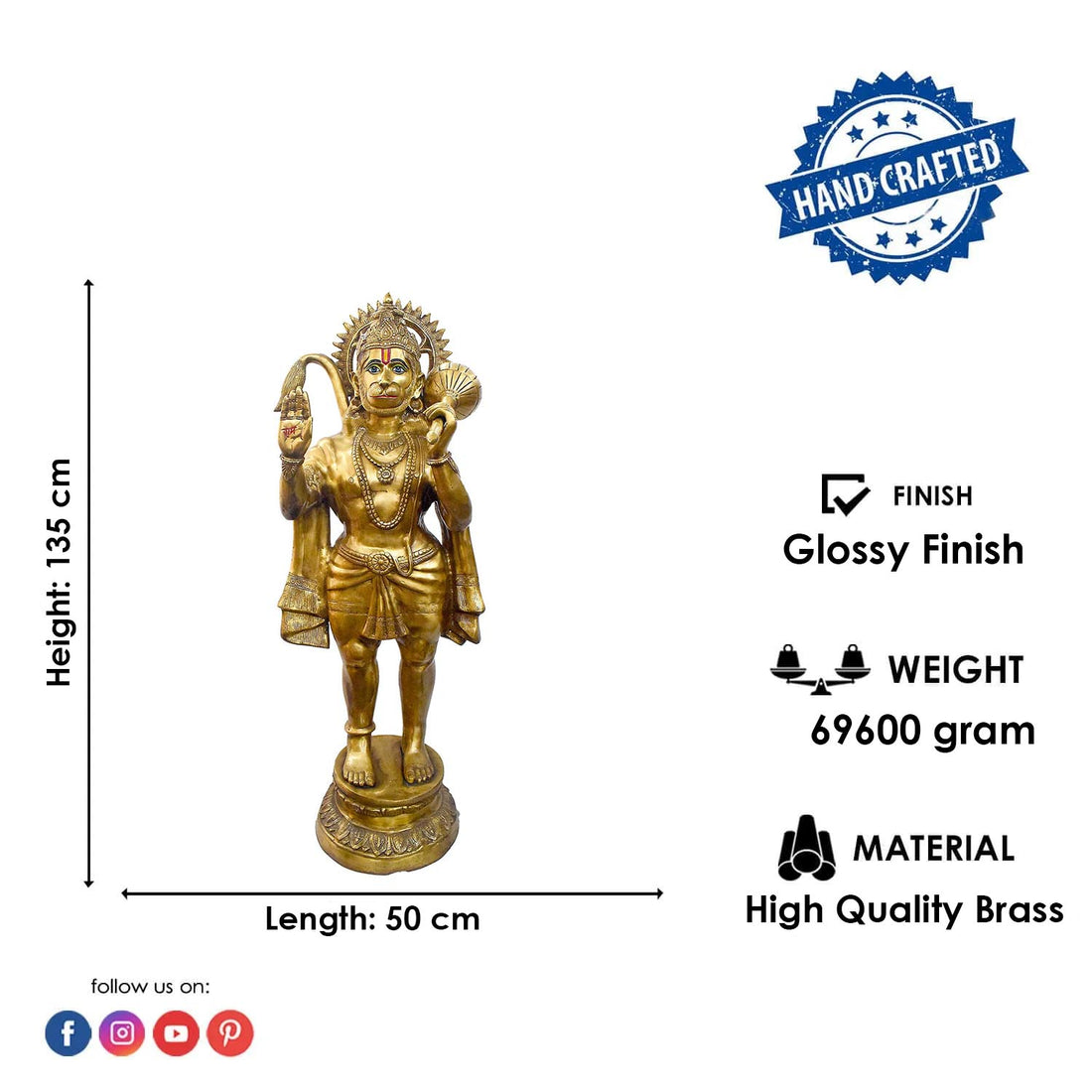 53 Inch Veer Hanuman Brass Murti – Sacred Bajrangbali Idol
