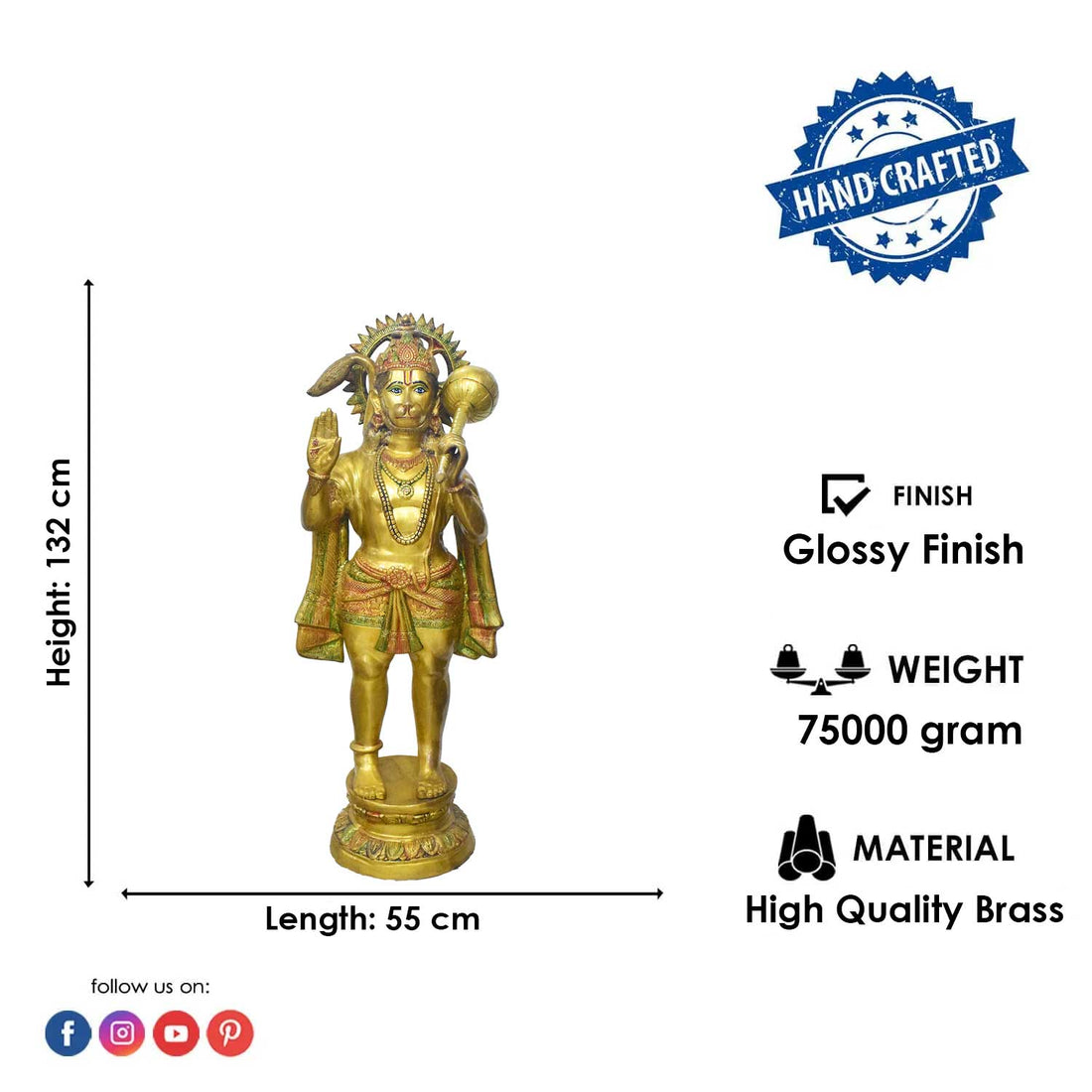 51 Inch Large Brass Powerful Hanuman Statue