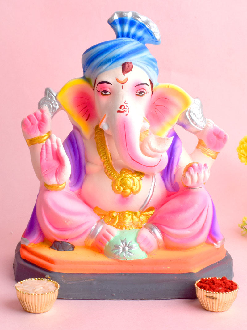 8 Inch Colorful Eco-Friendly Ganesha Idol in Sitting Pose