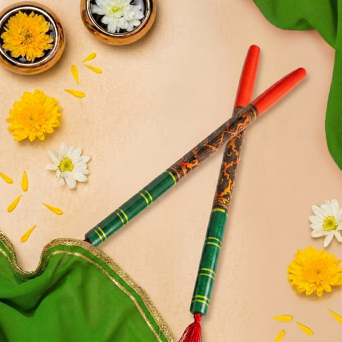 Folk Art Painted Wooden Dandiya Sticks | Satvikstore.in