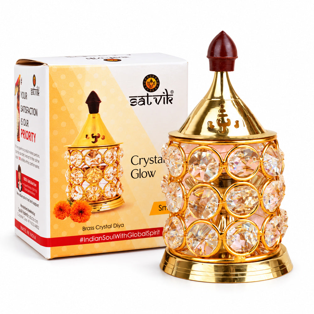 Pure Brass Crystal Glow Chimney Diya