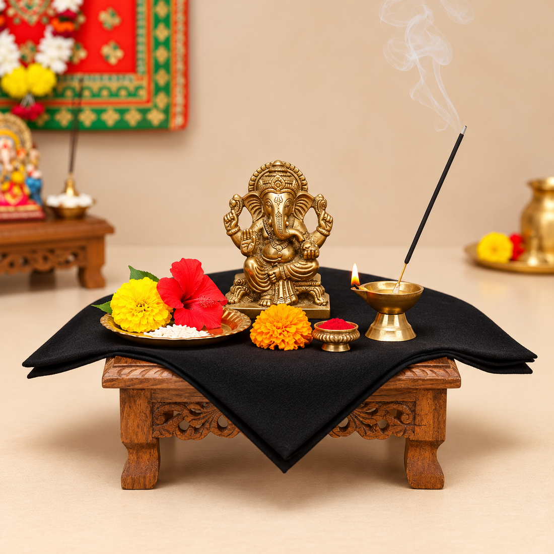 Black Cotton Cloth – 1.25 Meter for Pooja & Ritual Use
