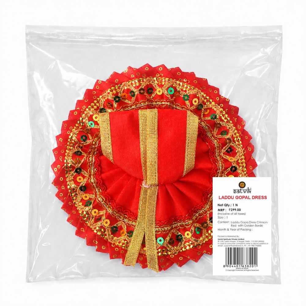 Radiant Crimson Red Laddu Gopal Dress with Golden Border