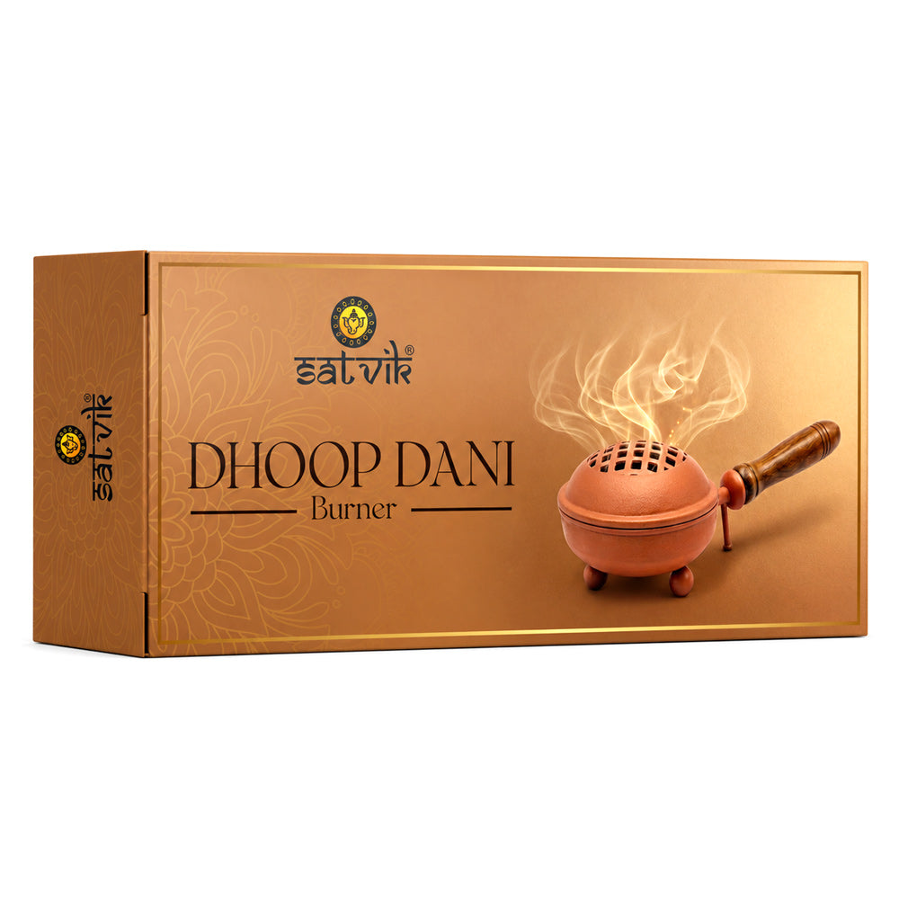 Traditional Dhoop Dani Incense Burner Holder with Wooden Handle