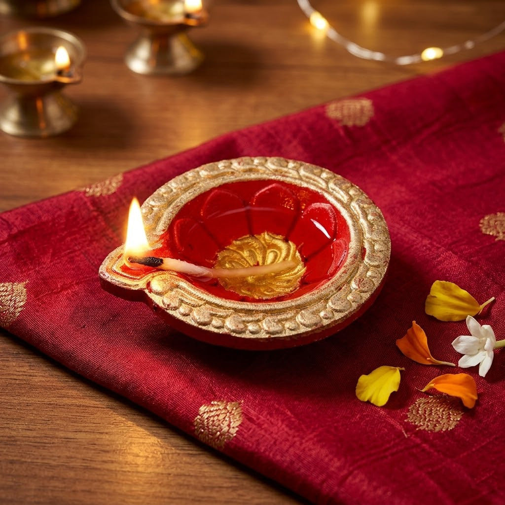 12 Pack Classic Crimson Red & Gold Teardrop Clay Diyas