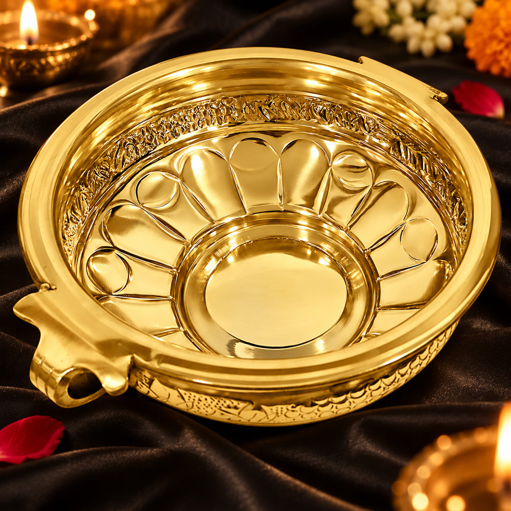 8 Inch Embossed Decorative Brass Designer Urli
