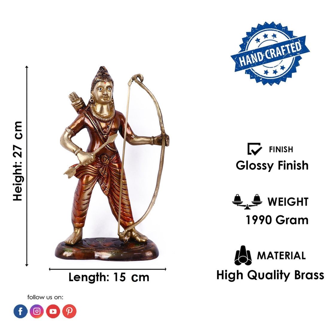 10.6 Inch Victorious Ram with Bow Brass Idol