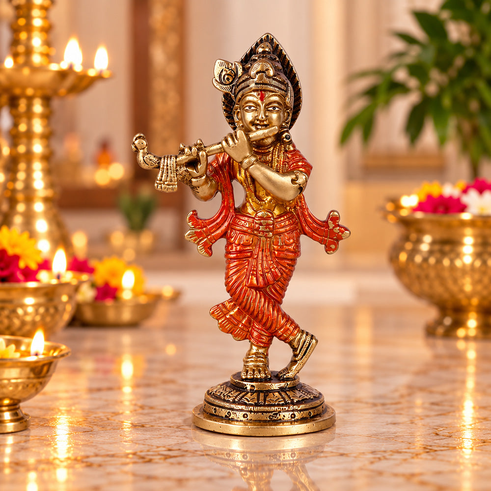 5.8 Inch Enchanting Krishna Brass Idol