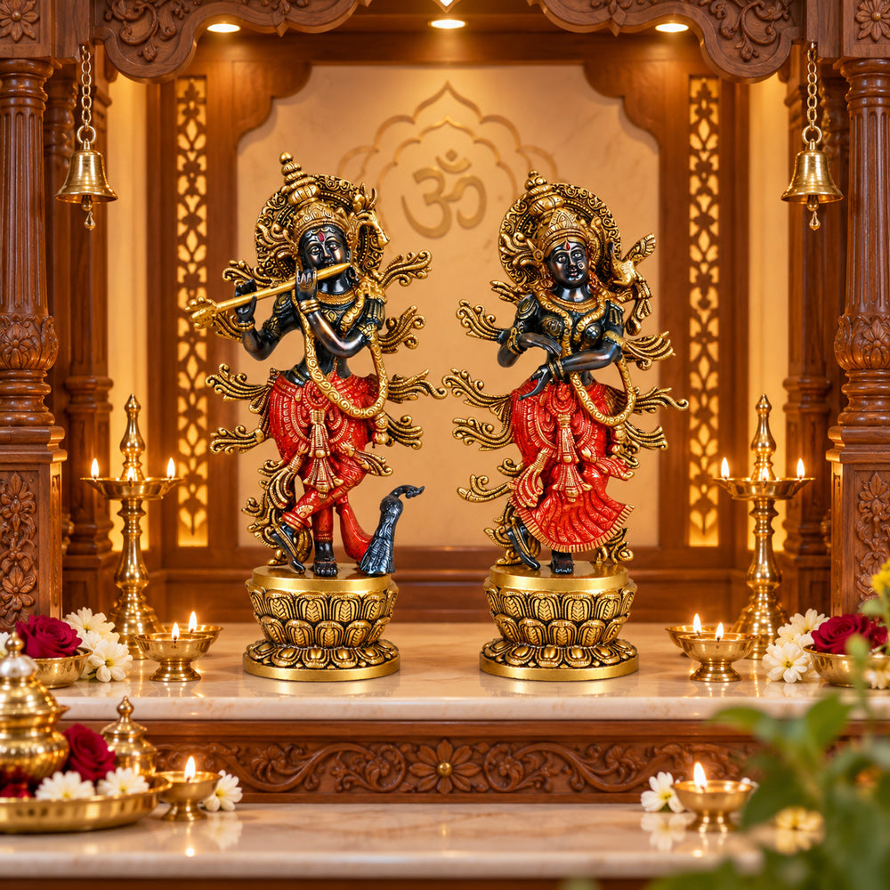 15.2 Inch Gorgeous Radha Krishna Brass Idol