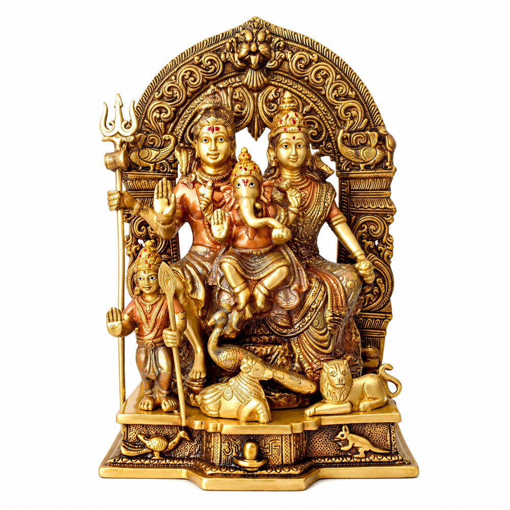 11.6 Inch Brass Sampurna Shiv Parivaar Idol Complete Lord Shiva Family Statue