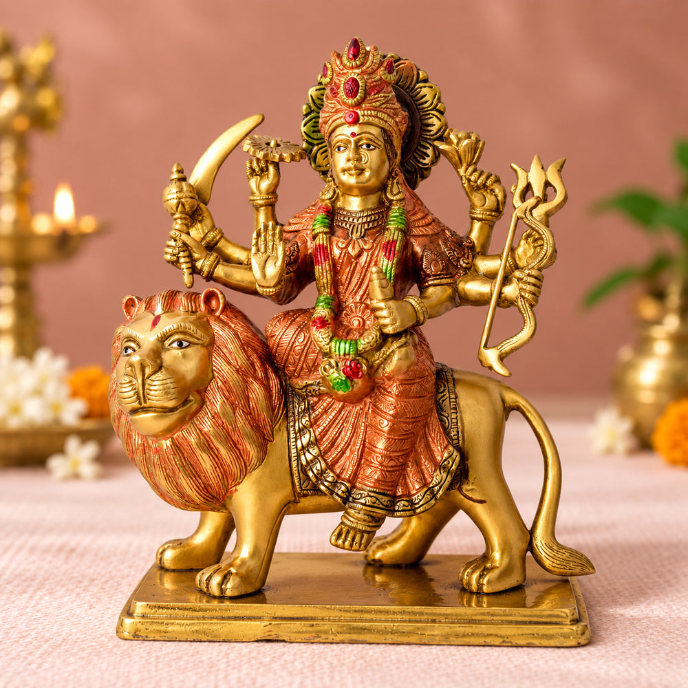 11 Inch Magnificent Sherawali Mata Statue for Home Temple