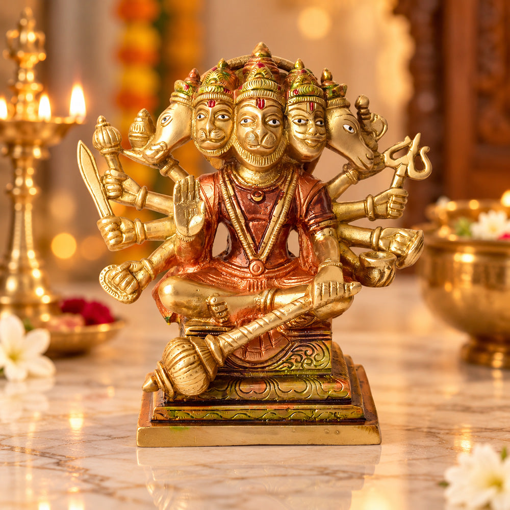 7.2 Inch Majestic Panchmukhi Hanuman Brass Idol
