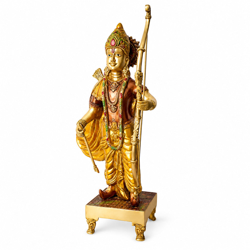 17.1 Inch Exquisite Brass Ram Statue with Vibrant Bow Design
