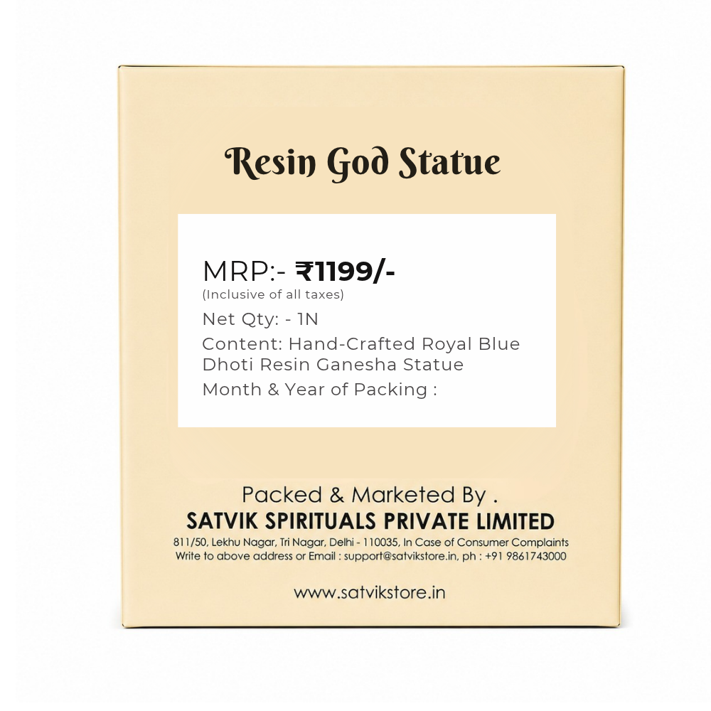Vibrant Hand-Crafted Royal Blue Dhoti Resin Ganesha Statue