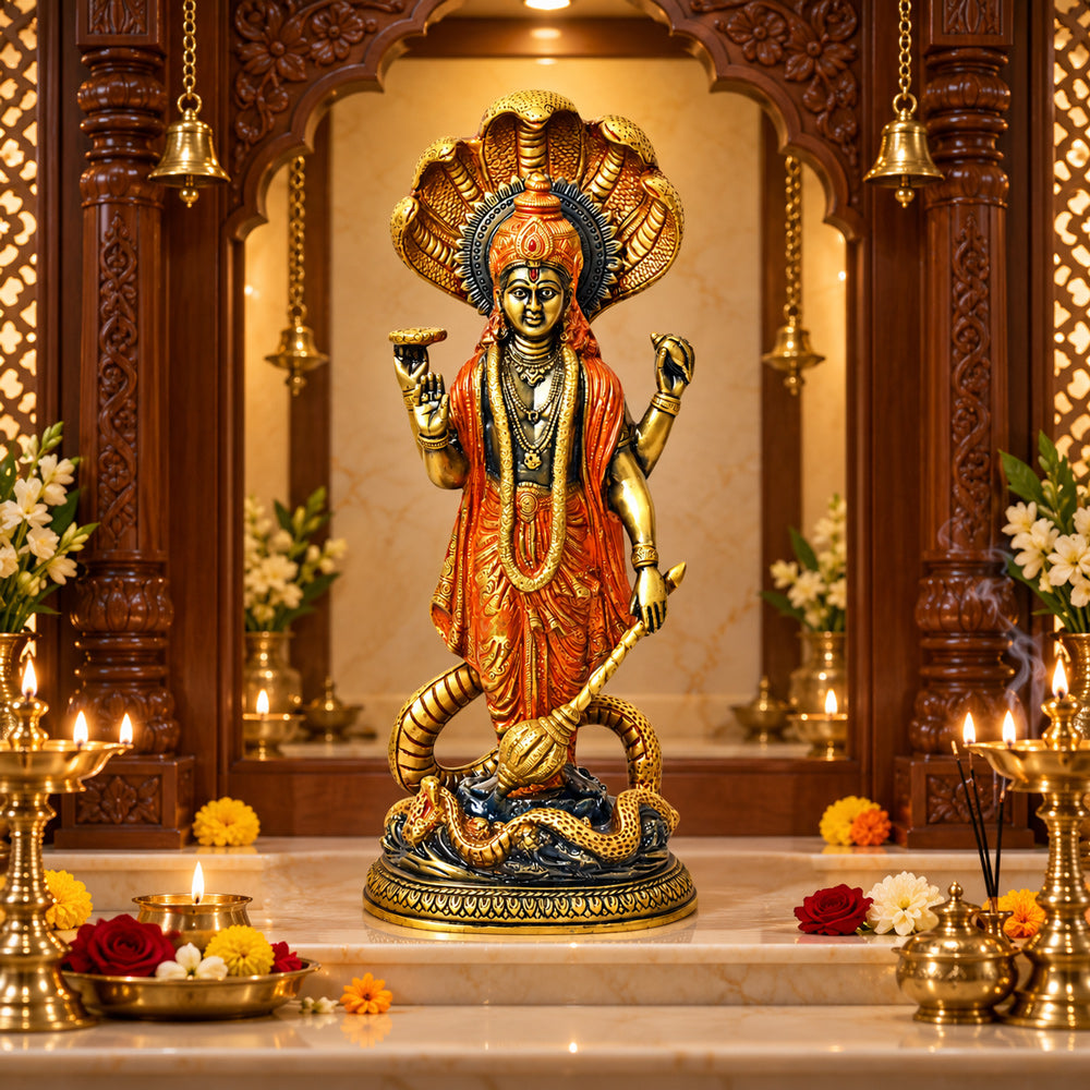17 Inch Brass Vishnu Standing with Sheshanag