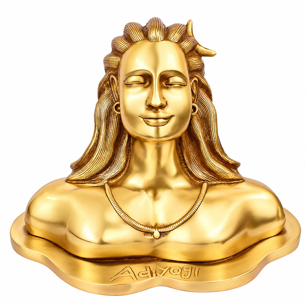 11 Inch Brass Adiyogi Statue for Home Temple Decor and Meditation Space