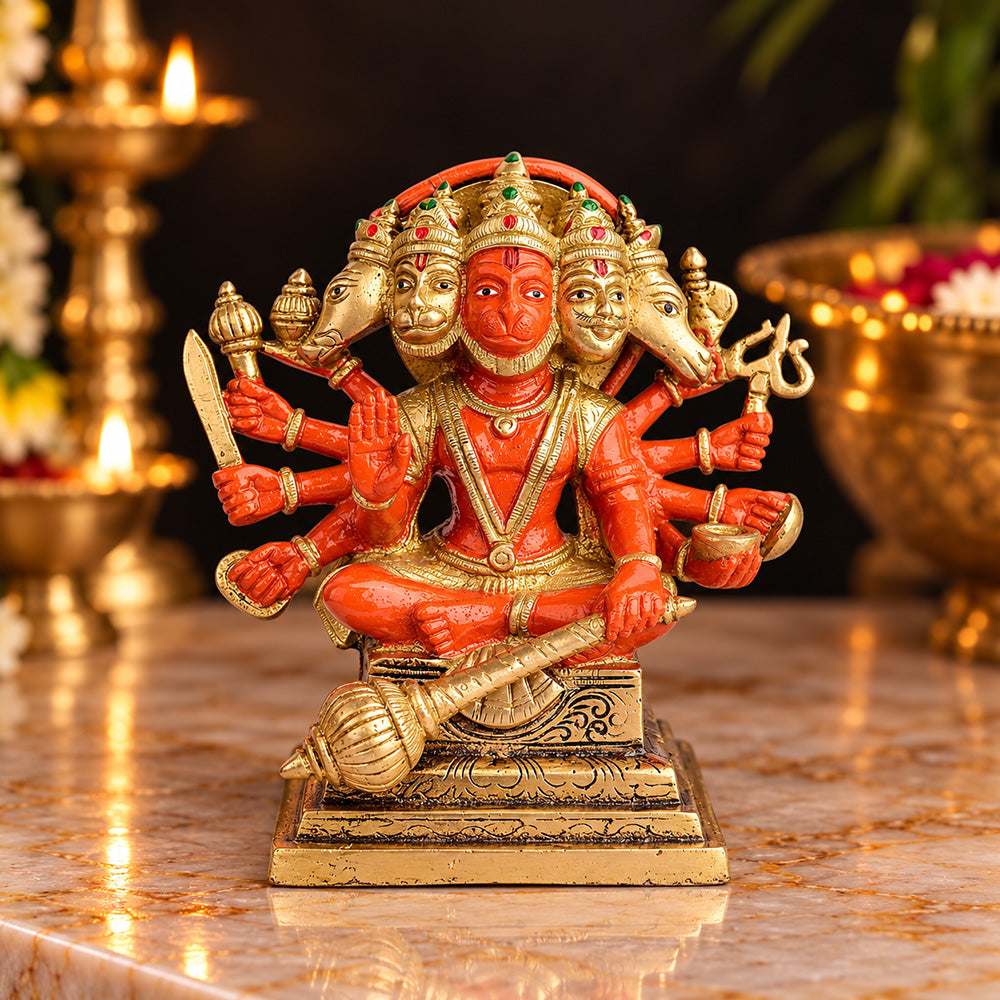 7.1 Inch Panchmukhi Hanuman Brass Idol (Kesari Nandan Statue)