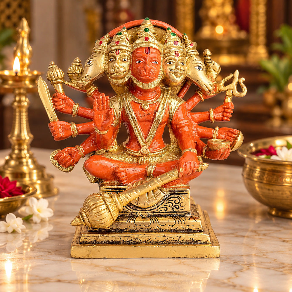 7.1 Inch Panchmukhi Hanuman Brass Idol (Kesari Nandan Statue)
