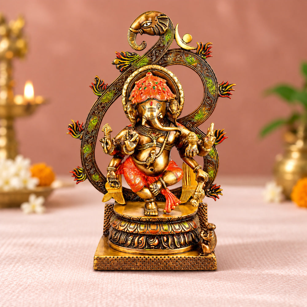 16.5 Inch Antique Dancing Lord Ganesha Brass Idol