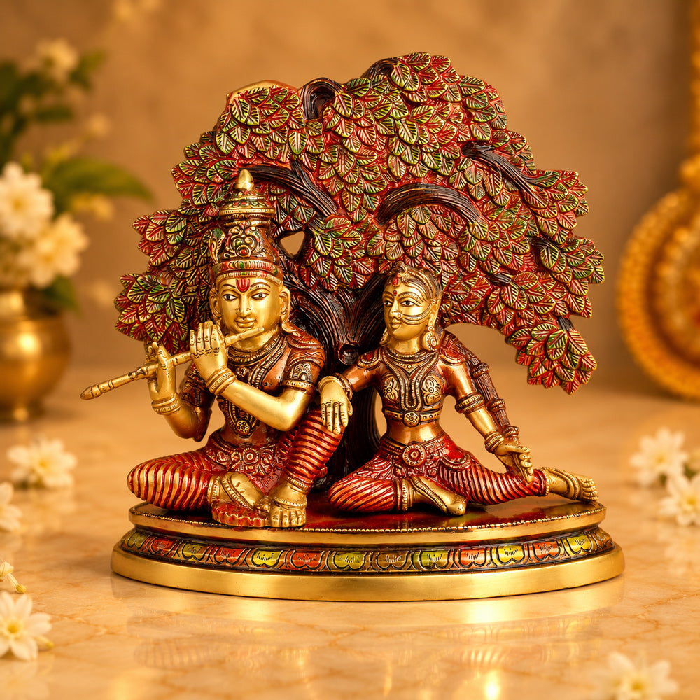 11.8 Inch Shree Radha Krishna Sitting Under Tree Brass Statue