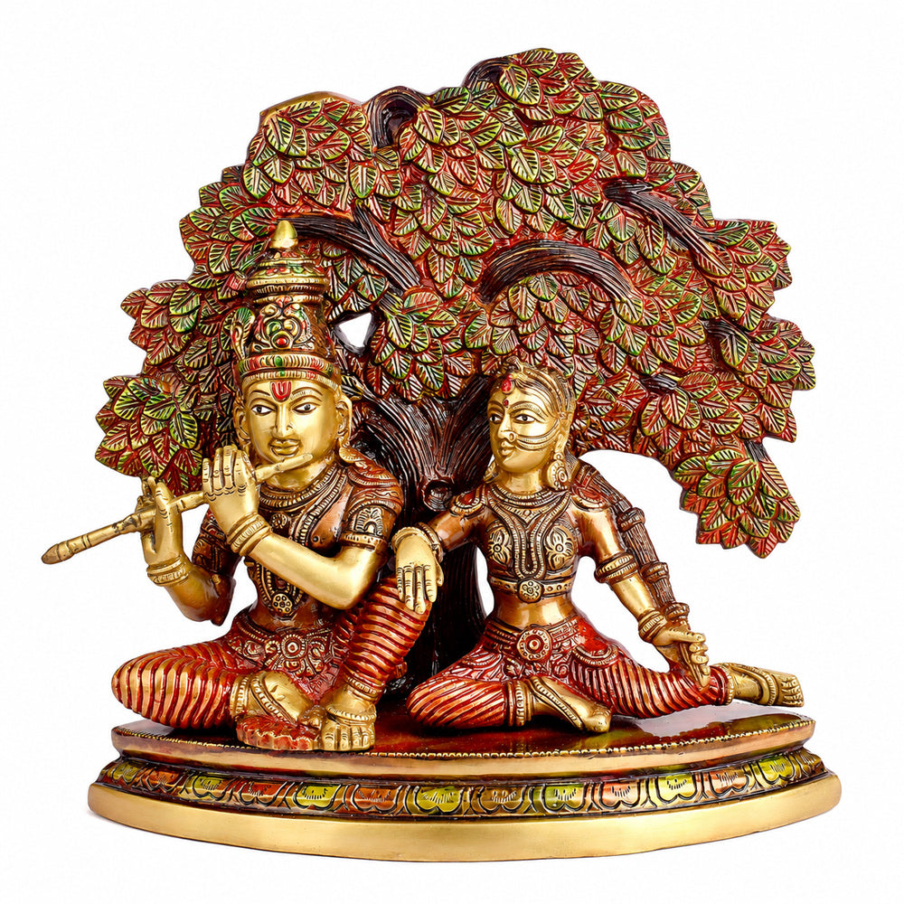 11.8 Inch Shree Radha Krishna Sitting Under Tree Brass Statue