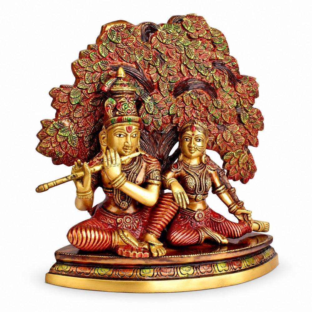 11.8 Inch Shree Radha Krishna Sitting Under Tree Brass Statue