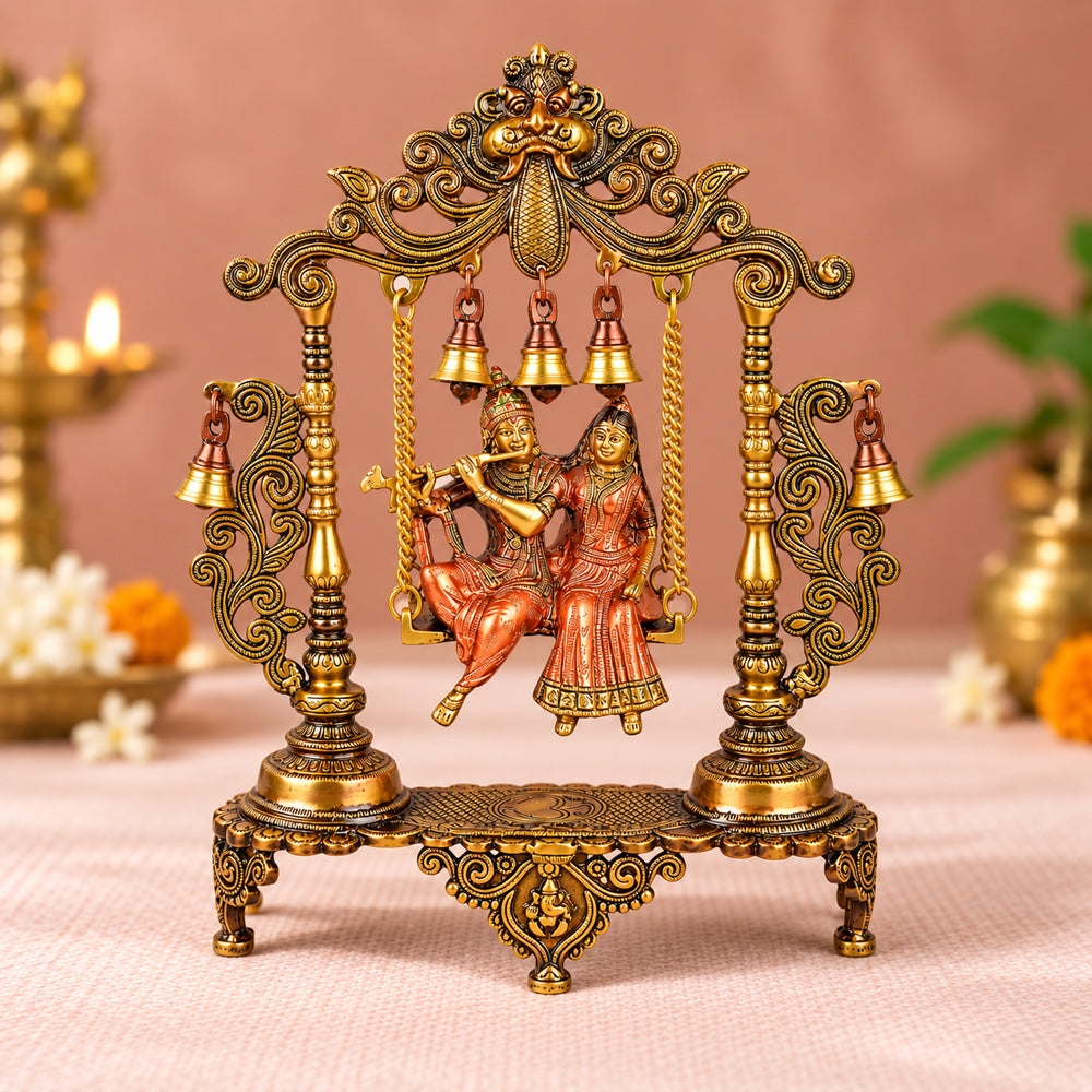 18.1 Inch Pure Brass Large Radha Krishna Swing Jhoola
