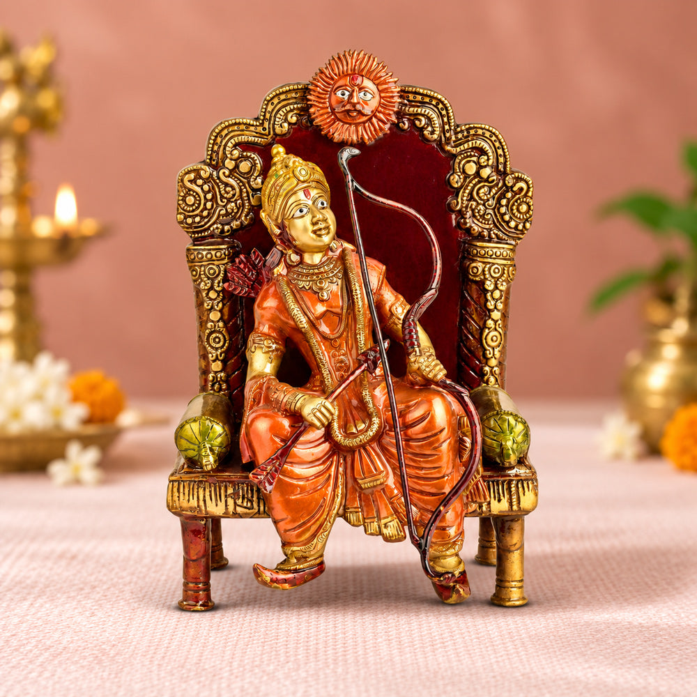 10.8 Inch Antique Brass Lord Ram On Throne (Singhasan) Idol