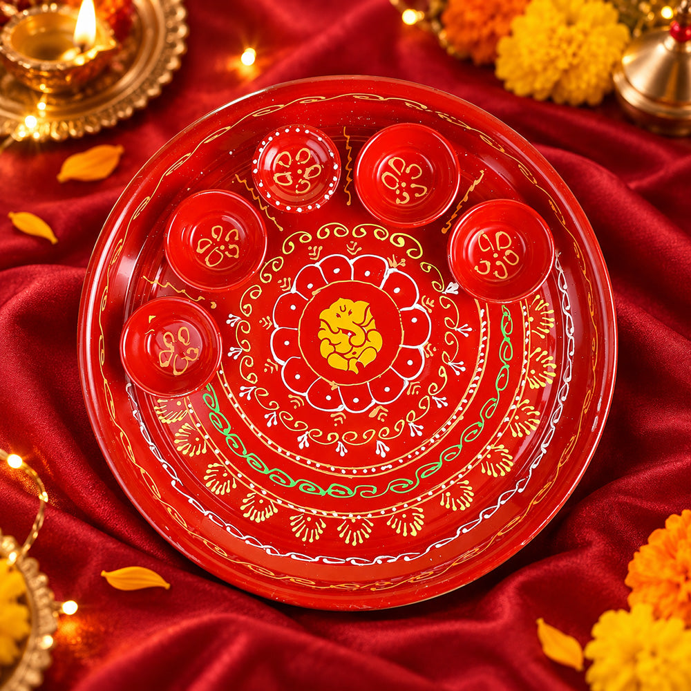 10 Inch Stainless Steel Aarti Thali Set (Ganpati Design)