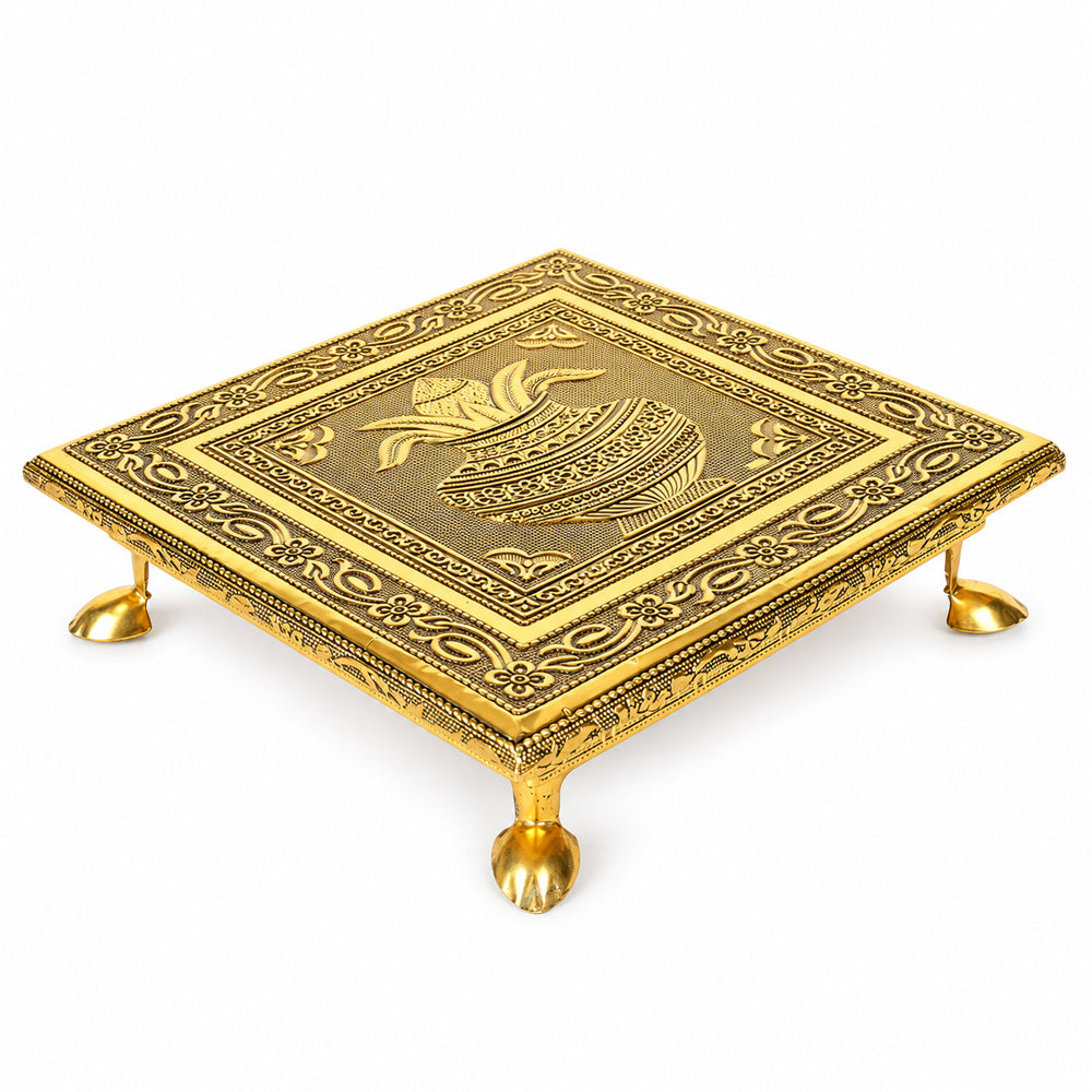 Meenakari-Adorned Wooden Kalash Chowki for a Touch of Elegance (6 Inch)