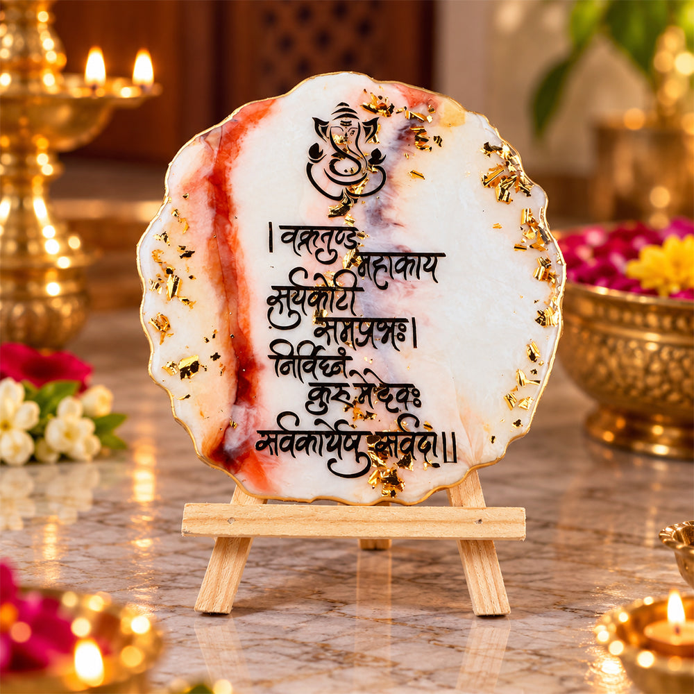 Decorative Ganesha Mantra Frame With Stand Made With Epoxy