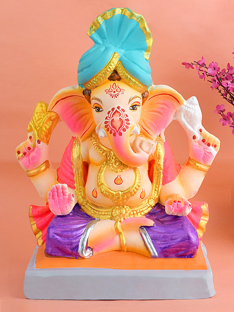 Gajrup Eco Friendly Ganesha With Pagdi Idol | India’s Largest Pooja Accessories Brand – www.satvikstore.in