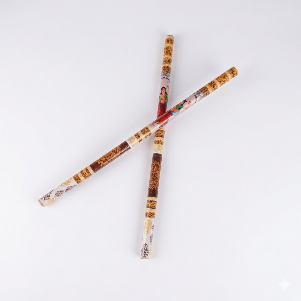 Traditional Folk Art Print Wooden Dandiya Sticks