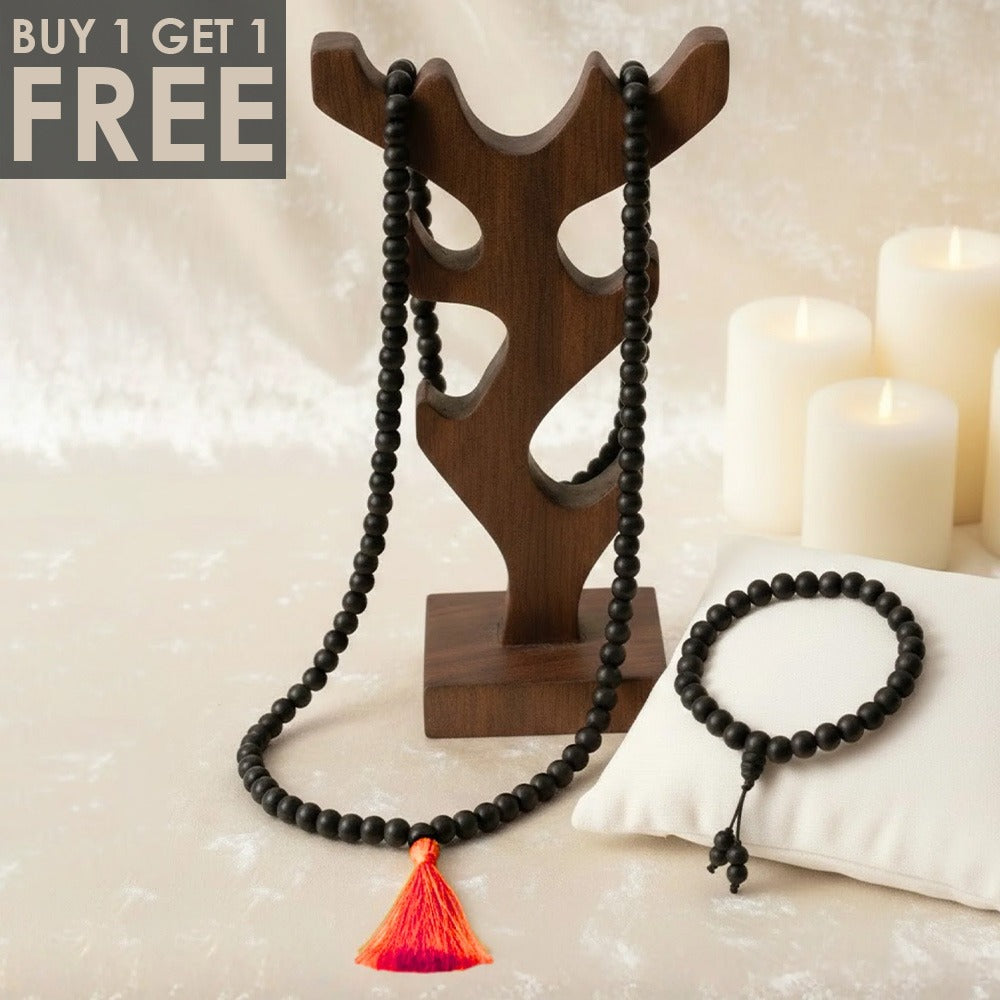 Govt lab certified Karungali Mala for japa meditation and positive energy balance. India’s Premium Jap Mala Store - www.satvikstore.in