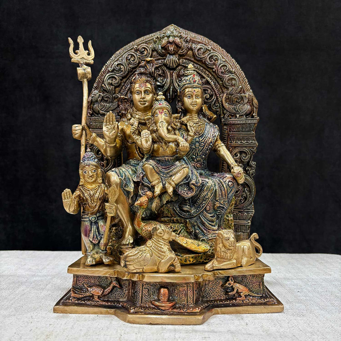 11.8 Inch Handcrafted Brass Shiv Parivaar Statue