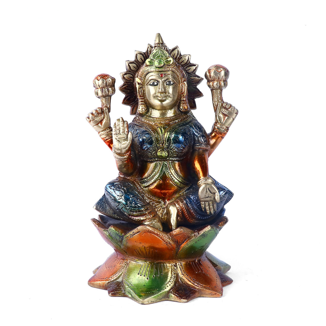 7.4 Inch Artistry Brass Colorful Lakshmi Ganesha Idol