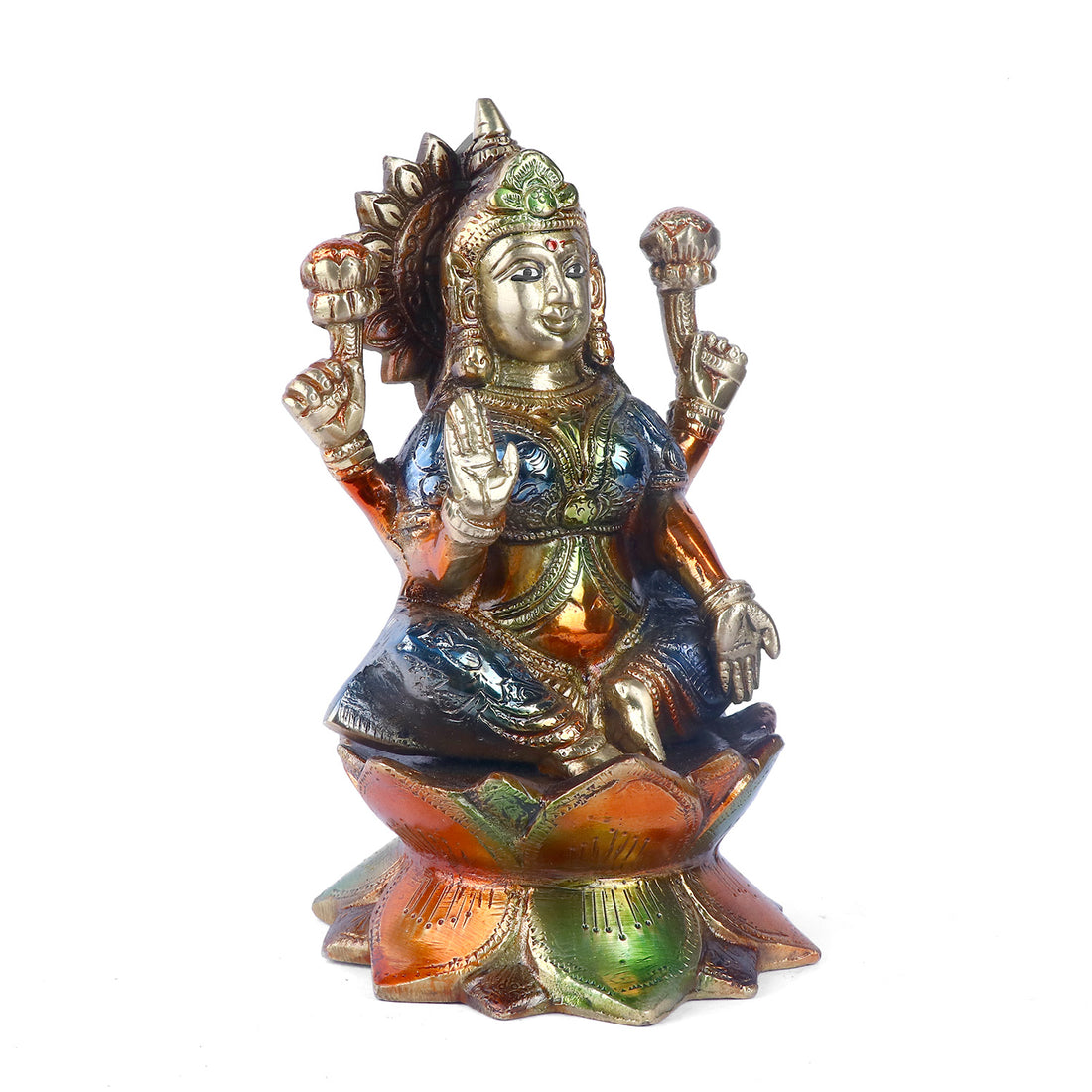 7.4 Inch Artistry Brass Colorful Lakshmi Ganesha Idol