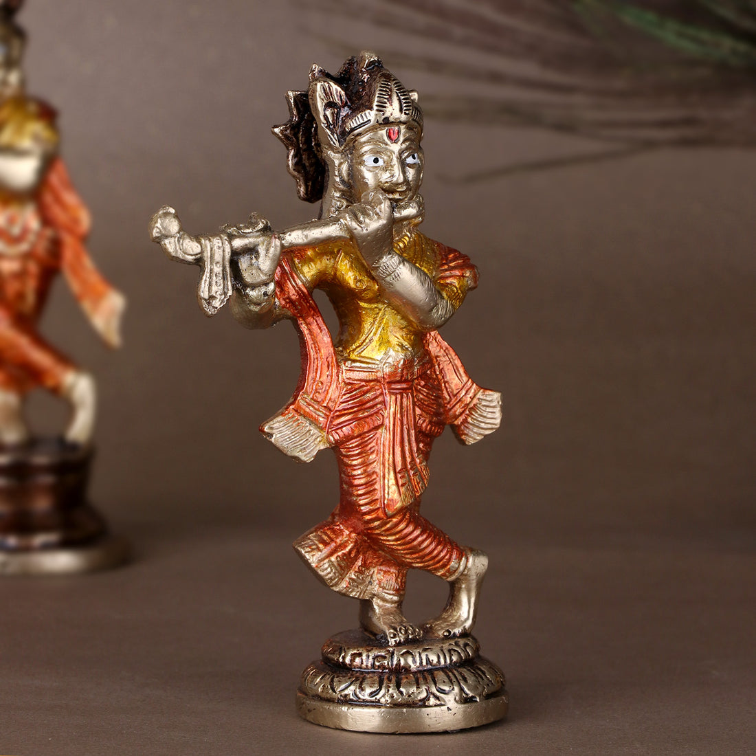 4.6 Inch Desirable Colorful Brass Krishna Idol