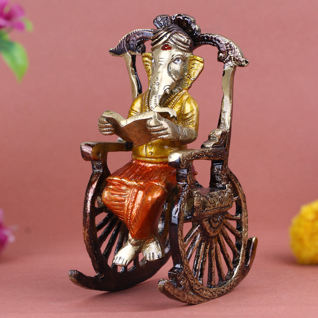 4.5 Inch Pure Brass Reading Book Ganesha Statue