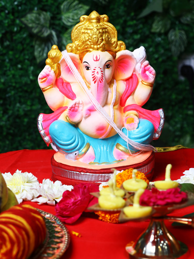 8 Inch Vikat Eco-Friendly Ganesha Idol in Padmasana Pose
