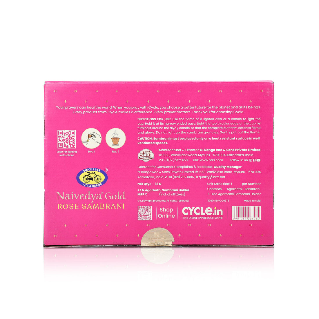 Naivedya Gold - Jasmine + Rose Sambrani Cups (Charcoal-free Havan Cups with Jasmine Fragrance) (36 pcs + Holder)