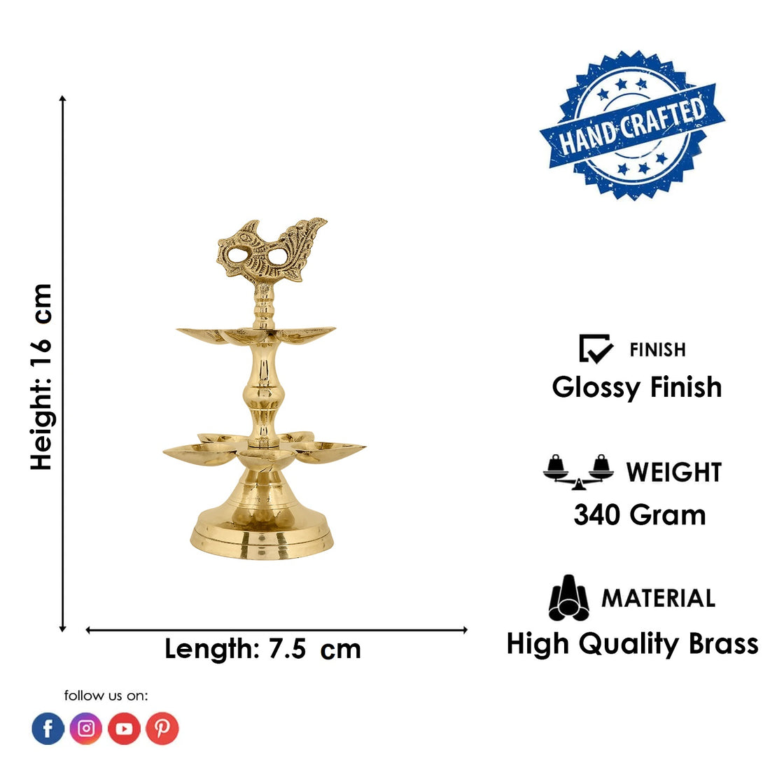 Brass 2 Step Panchmukhi Peacock Kerala Diya