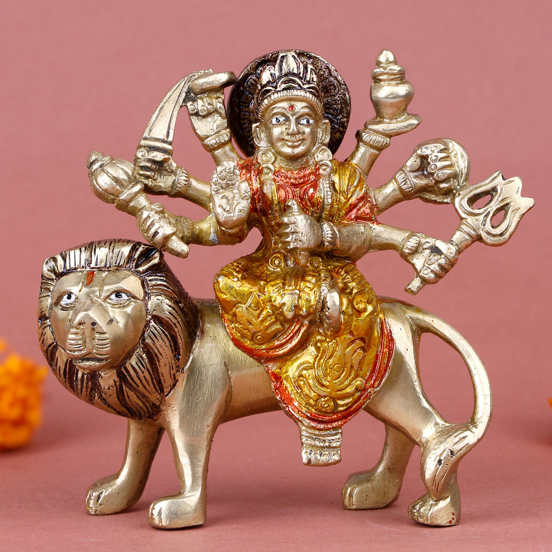 4.5 Inch Eye-Catching Maa Durga Brass Idol with intricate detailing and majestic form, symbolizing power, protection, and divine grace – ideal for home mandir, Navratri puja, and devotional gifting. No.1 Brass Idol Store www.satvikstore.in