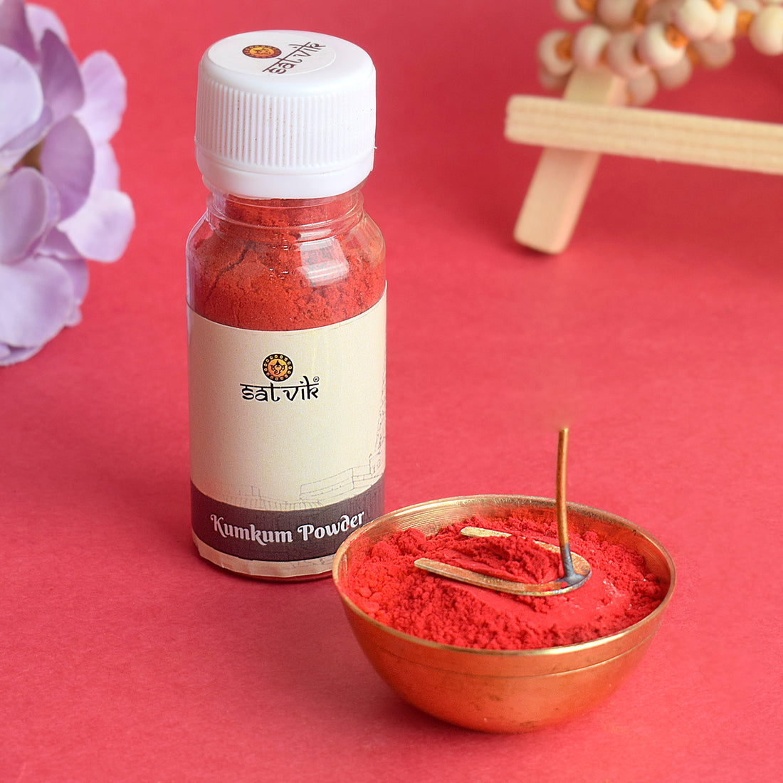 Pure Kumkum powder for pooja, vibrant red in color, traditionally used in Hindu rituals, tilak, and devotional ceremonies for auspicious blessings.
India’s Largest Pooja Accessories Brand – www.satvikstore.in