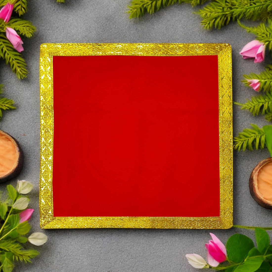 Red Aasan with golden border | India’s Largest Pooja Accessories Brand – www.satvikstore.in