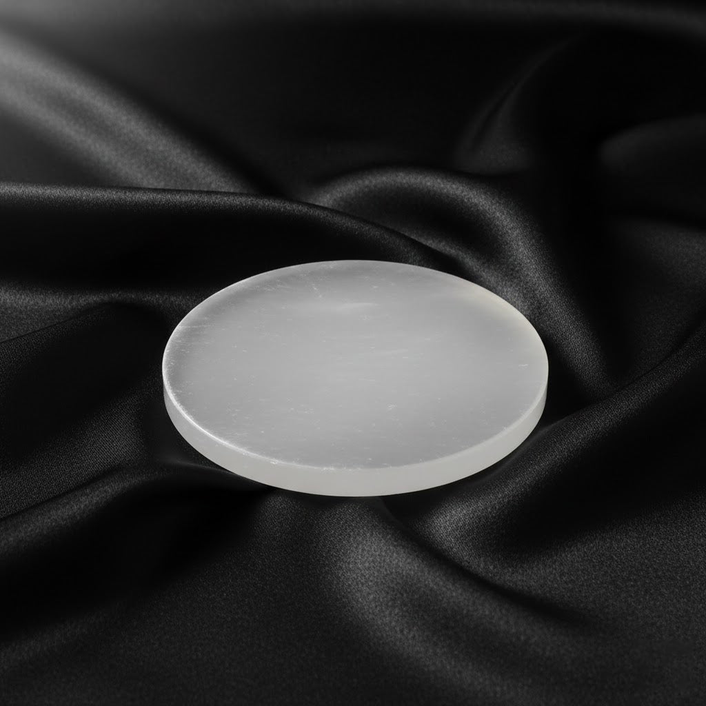 Round salenite crystal charging plate for cleansing and recharging crystals. India’s Largest Puja Accessories Brand- www.satvikstore.in