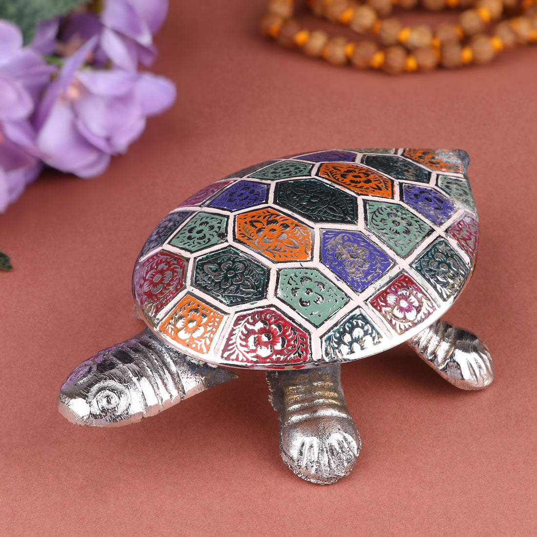 Silver Plated Multi-Color Turtle – A radiant charm for positivity, wealth, and spiritual harmony. India’s Largest Pooja Accessories Brand – www.satvikstore.in