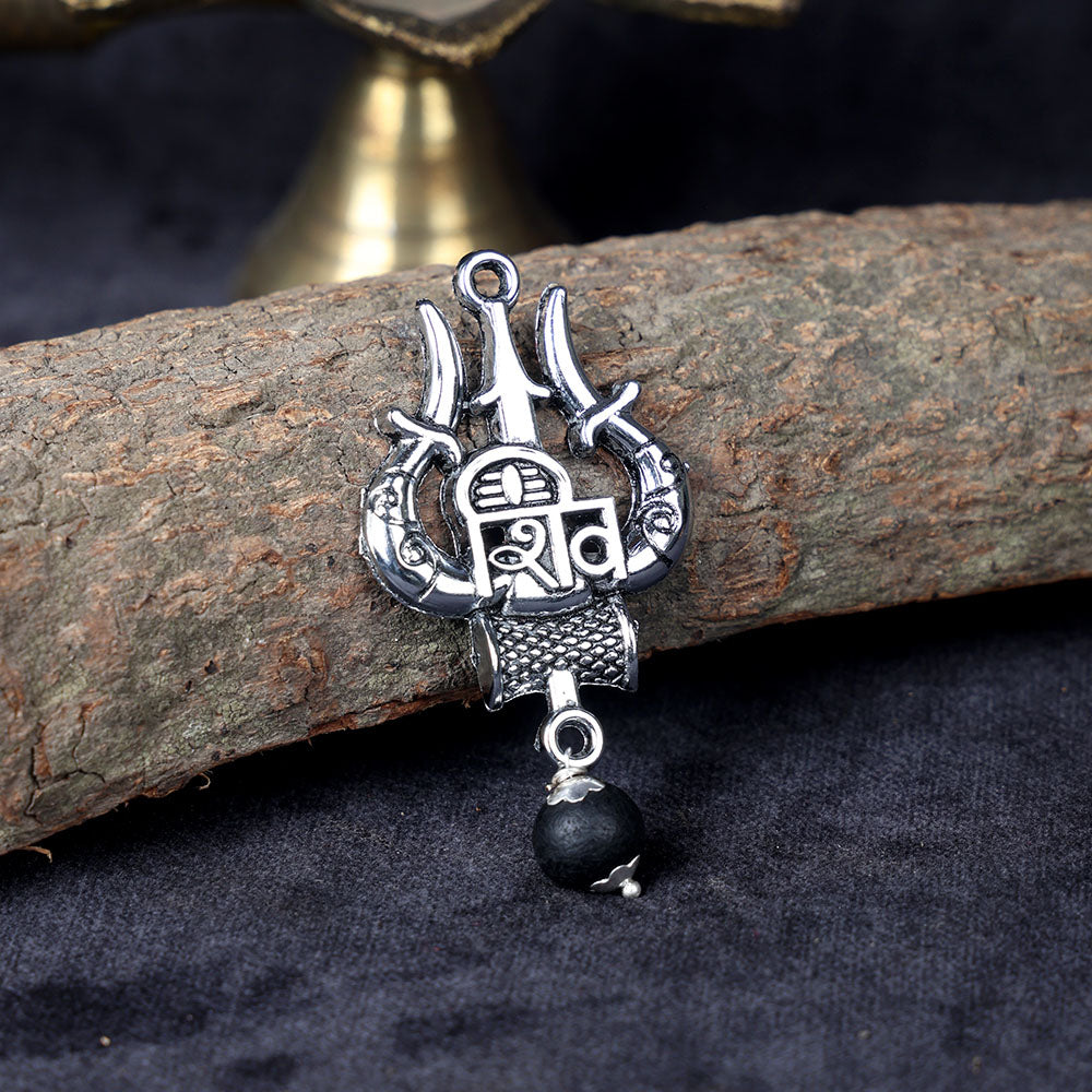 Silver Plated Pendant with Shiv Name and Trishul featuring Karungali Bead. India’s Largest Pooja Accessories Brand – www.satvikstore.in