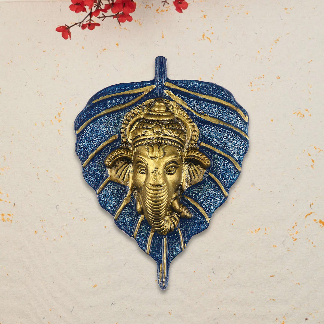 1 Pc Lord Ganesh Face on Leaf Patta Wall Hanging - Red